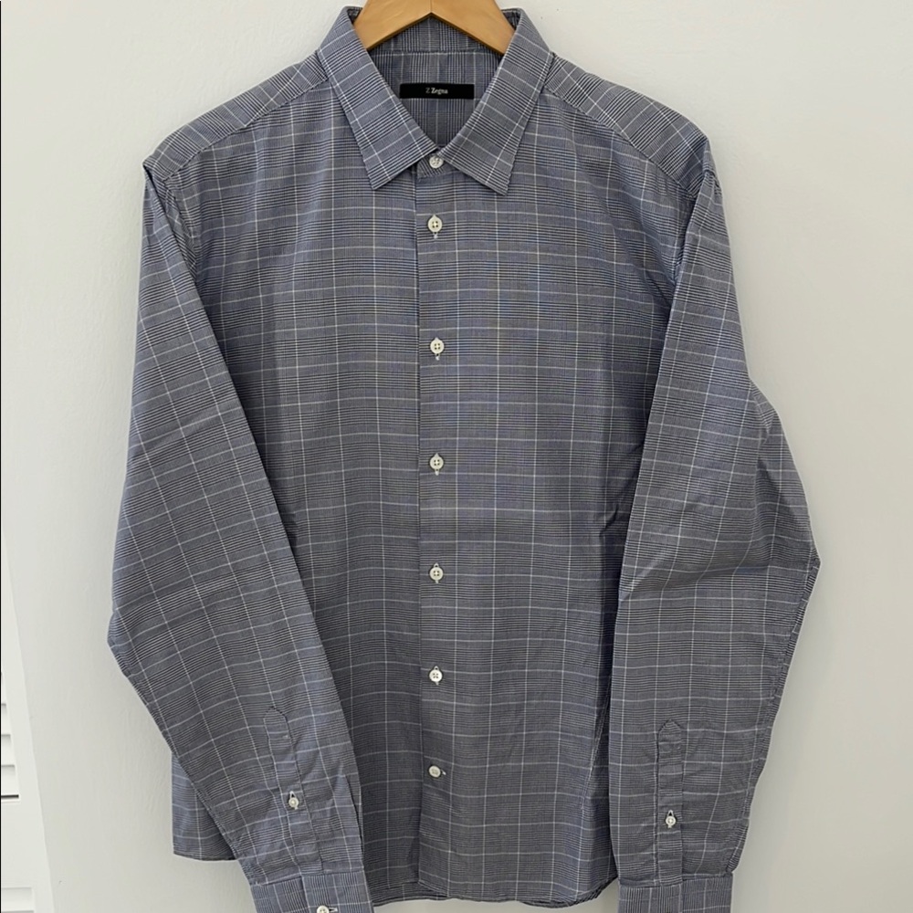 Z Zegna Gray Plaid Dress Shirt